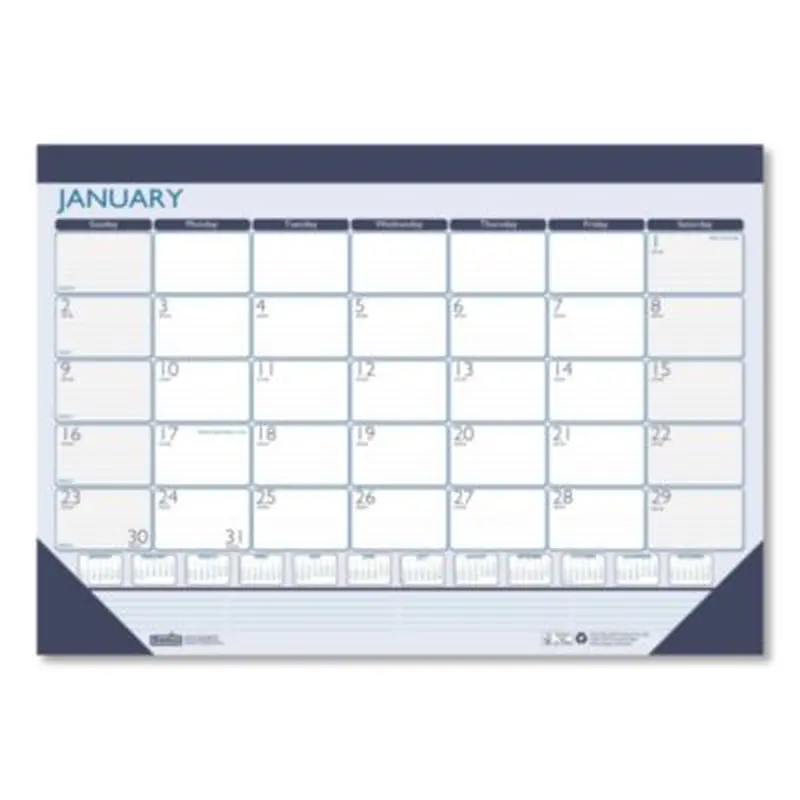 Recycled Contempo Desk Pad Calendar, 18.5 x 13, White/Blue Sheets, Blue Binding, Blue Corners, 12-Month (Jan to Dec): 2026 - Desk Pad Calendars | House of Doolittle