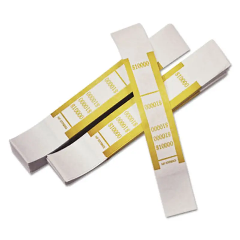 Self-Adhesive Currency Straps, Hundreds, $10,000 Stack, Mustard, 1,000/Pack - Cash/Coin Wrappers | Iconex
