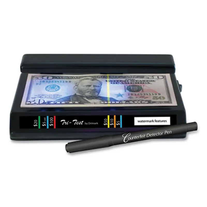 Tri Test Counterfeit Bill Detector for USD and Most International Currencies, 3 Detection Methods, 7" x 4" x 2.5", Black - Counterfeit Bill Detectors | Dri-Mark