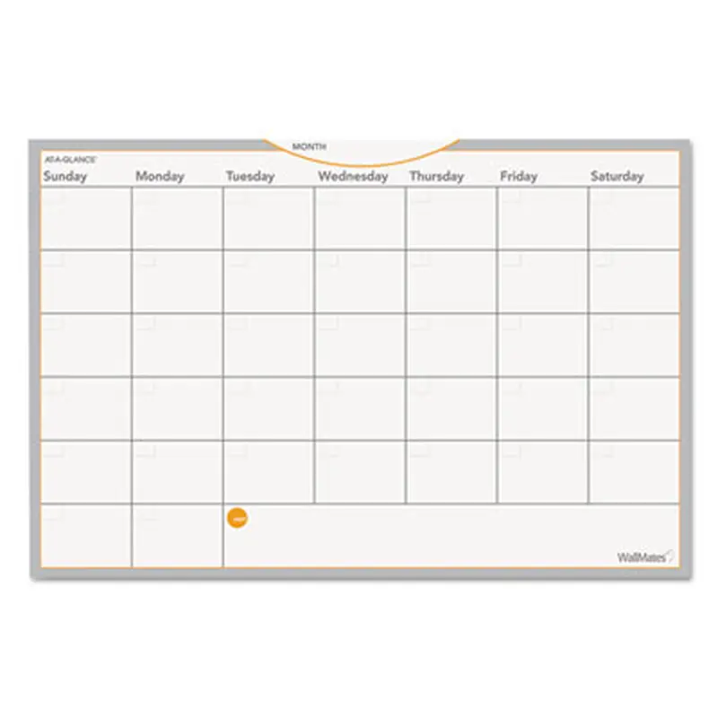 WallMates Self-Adhesive Dry Erase Monthly Planning Surfaces, 18 x 12, White/Gray/Orange Sheets, Undated - Wall Calendars | AT-A-GLANCE