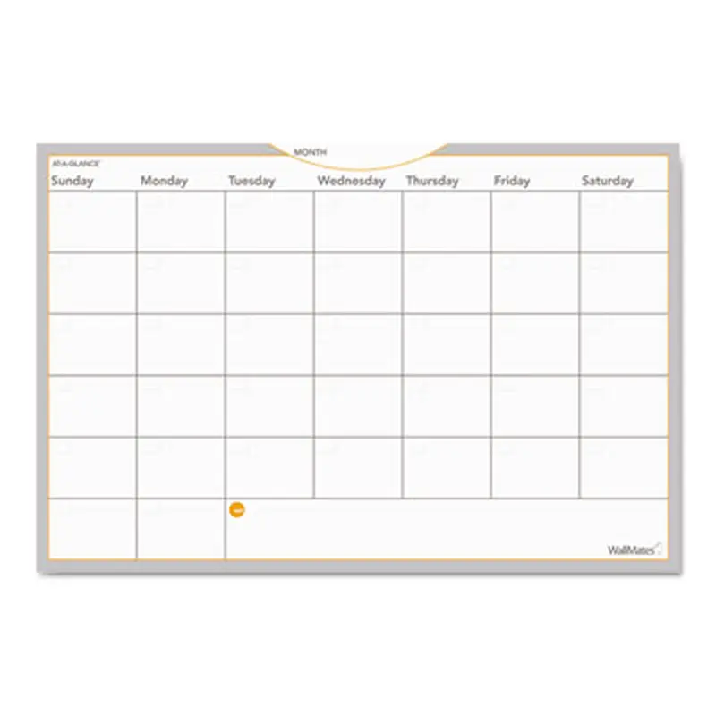 WallMates Self-Adhesive Dry Erase Monthly Planning Surfaces, 36 x 24, White/Gray/Orange Sheets, Undated - Wall Calendars | AT-A-GLANCE