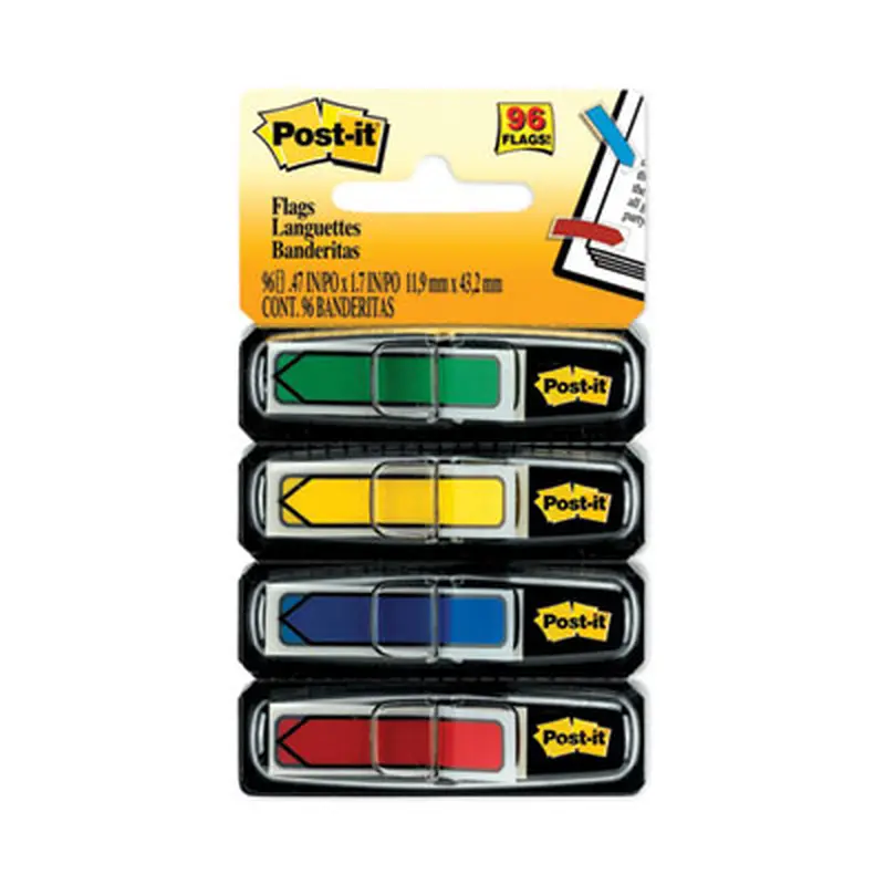 Arrow 0.5" Page Flags, Assorted Primary, 24/Color, 96 Flags/Pack - Page Flags | Post-it Flags