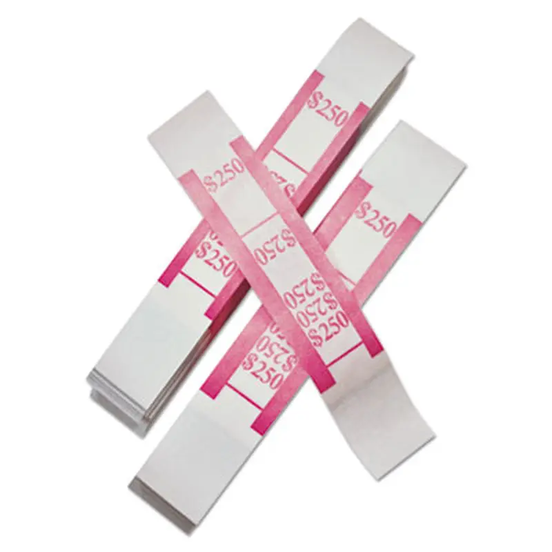 Color-Coded Kraft Currency Straps, Dollar Bill, $250, Self-Adhesive, 1000/Pack - Cash/Coin Wrappers | Iconex
