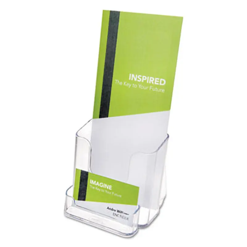 DocuHolder for Countertop/Wall-Mount w/Card Holder, 4.38w x 4.25d x 7.75h, Clear - Literature Racks & Displays | deflecto