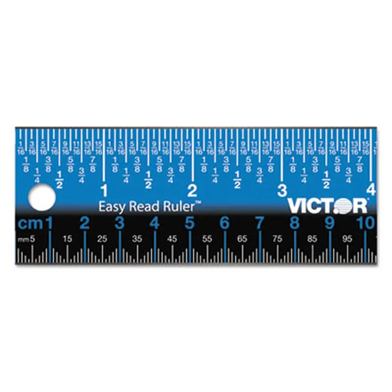 Easy Read Stainless Steel Ruler, Standard/Metric, 12".5 Long, Blue - Rulers | Victor