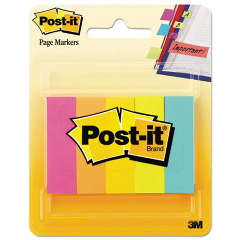 Page Flag Markers, Assorted Brights, 100 Flags/Pad, 5 Pads/Pack - Page Flags | Post-it