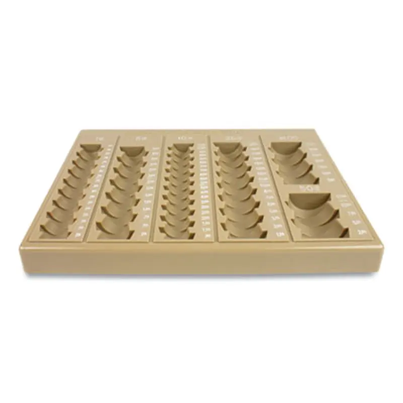 Plastic Coin Tray, 6 Compartments, Stackable, 7.75 x 10 x 1.5, Tan - Cash Drawers/Boxes/Trays | CONTROLTEK