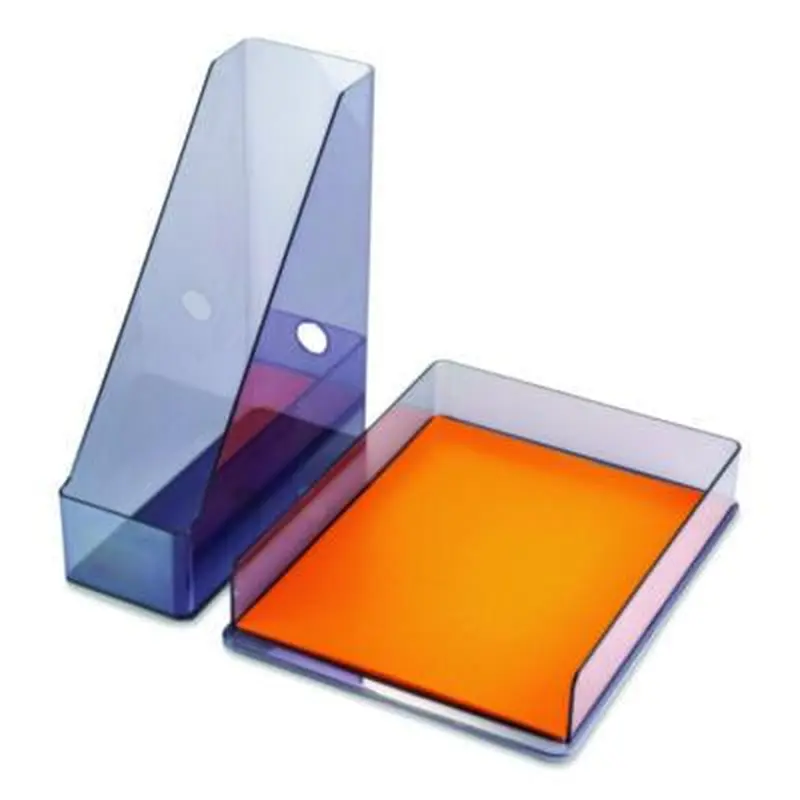 Recycled Plastic Desktop Document Organization Set, (1) Letter-Sized Letter Tray, (1) Magazine File, Translucent Ash - Office Kits | Officemate