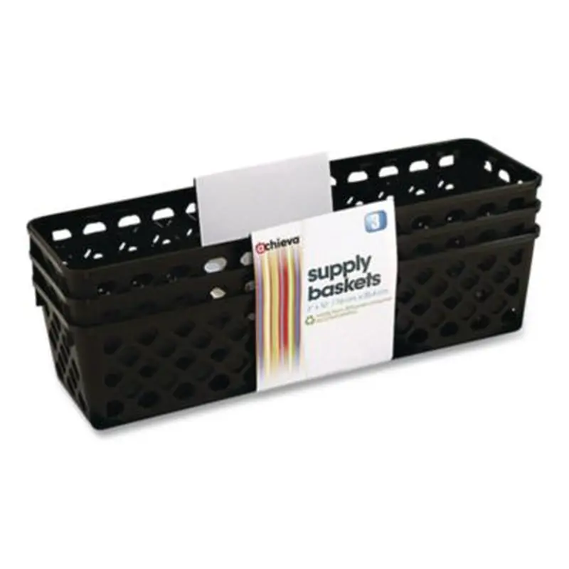 Recycled Supply Basket, Plastic, 10.13 x 3.06 x 2.38, Black, 3/Pack - Desktop Supplies Organizers | Officemate
