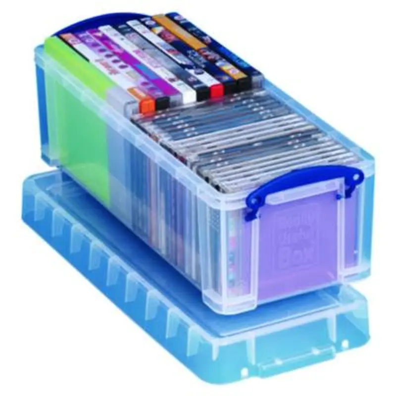 Snap-Lid CD/DVD Storage Bin, 1.72 gal, 7.13" x 17.25" x 6.25", Clear/Blue - Boxes & Bins | Really Useful Box