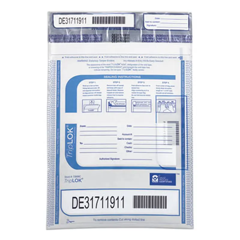 TripLOK Series A Tamper-Evident Bags, 9 x 12, Clear, 100/Pack - Cash Bags | Control Papers