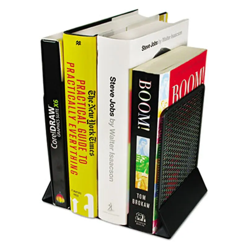 Urban Collection Punched Metal Bookends, Nonskid Base, 5.5 x 6.5 x 6.5, Perforated Steel, Black, Pair - Book Ends | Artistic