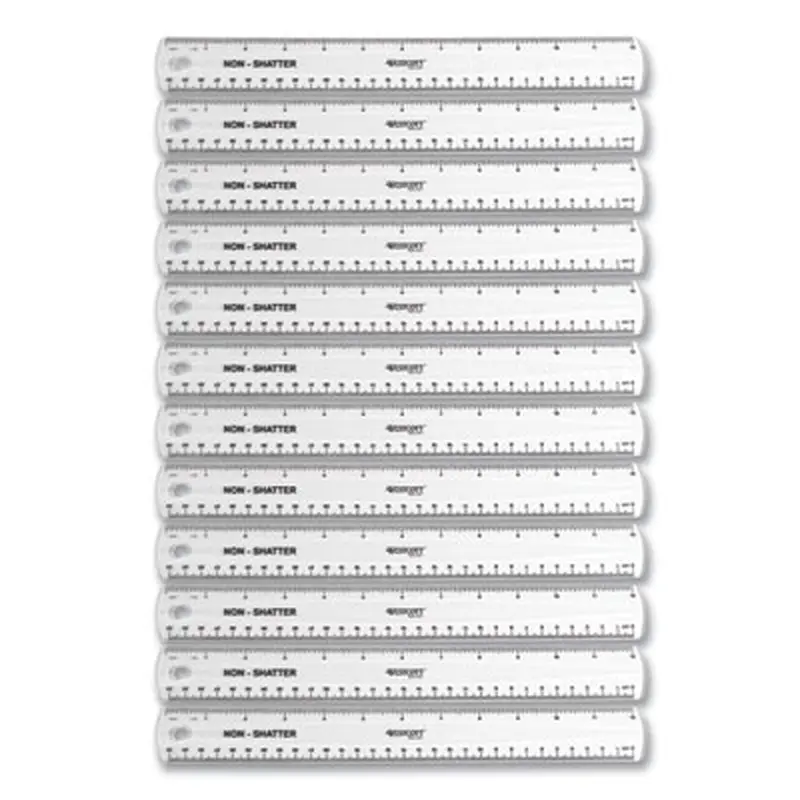 Non-Shatter Flexible Ruler, Standard/Metric, 12" (30 cm) Long, Plastic, Clear, 12/Box - Rulers | Westcott