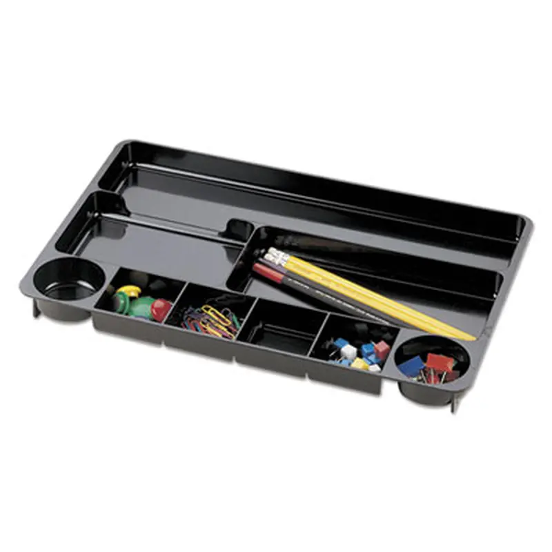 Recycled Drawer Organizer, Nine Compartments, 14 x 9.13 x 1.13, Plastic, Black - Drawer Organizers | Universal