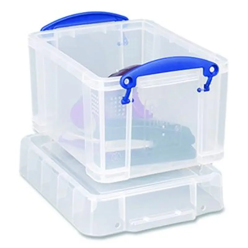 Snap-Lid Storage Bin, 101.12 oz, 7.06" x 9.62" x 6.25", Clear Box/Blue Handle - Boxes & Bins | Really Useful Box