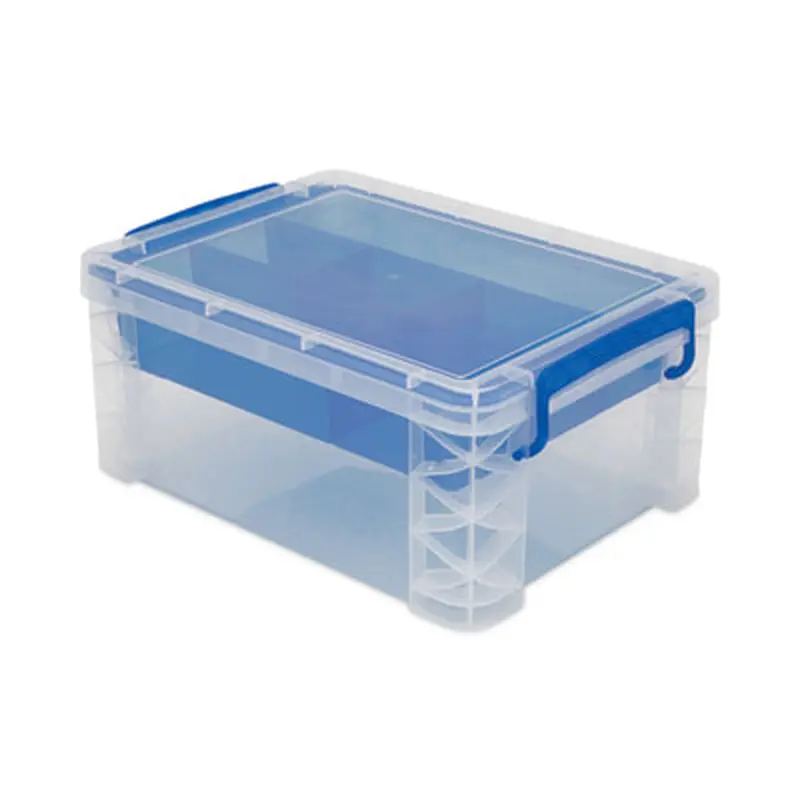 Super Stacker Divided Storage Box, 6 Sections, 10.38" x 14.25" x 6.5", Clear/Blue - General Purpose Storage Bins | Advantus