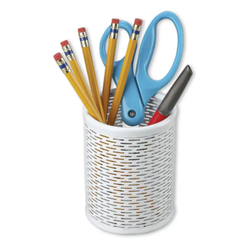 Urban Collection Punched Metal Pencil Cup, 3.5" Diameter x 4.5"h, White - Pen & Pencil Cups | Artistic