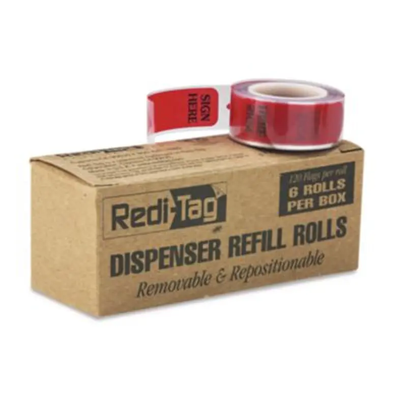 Arrow Message Page Flag Refills, "Sign Here", 120 Flags/Roll, 6 Rolls/Box - Page Flags | Redi-Tag