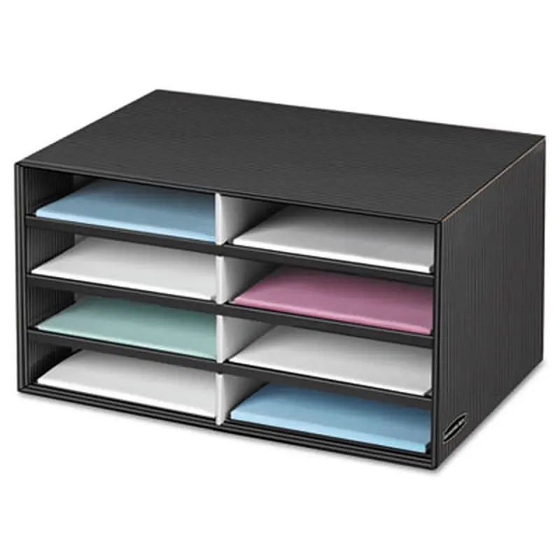 Decorative Sorter, 8 Letter Compartments, 19.5 x 12.38 x 10.25, Black/Gray Pinstripe - Literature Sorters | Bankers Box
