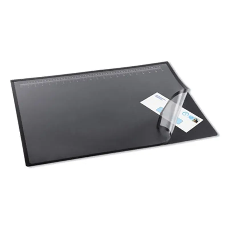 Desk Pad with Transparent Lift-Top Overlay and Antimicrobial Protection, 22" x 17", Black Pad, Transparent Frost Overlay - Desk Pads | Artistic