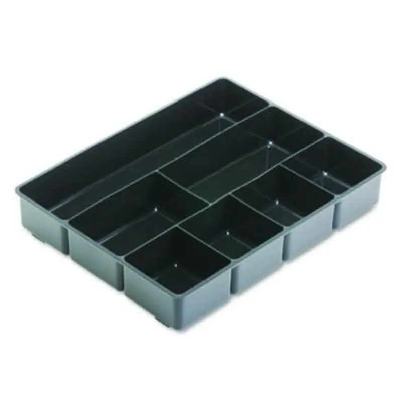 Extra Deep Desk Drawer Director Tray, Seven Compartments, 11.88 x 15 x 2.5, Plastic, Black - Drawer Organizers | Rubbermaid