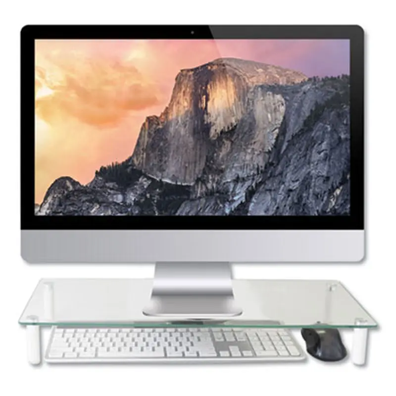 Glass Monitor Riser, 22" x 8.25" x 3.25", Clear, Supports 40 lbs - Monitor Stands | Kantek