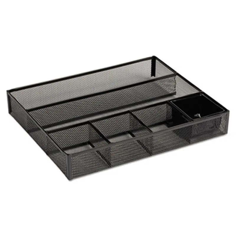 Metal Mesh Deep Desk Drawer Organizer, Six Compartments, 15.25 x 11.88 x 2.5, Black - Drawer Organizers | Rolodex