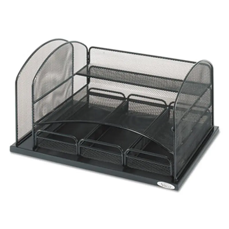 Onyx Organizer with 3 Drawers, 6 Compartments, Steel, 16 x 11.5 x 8.25, Black - Desktop Supplies Organizers | Safco