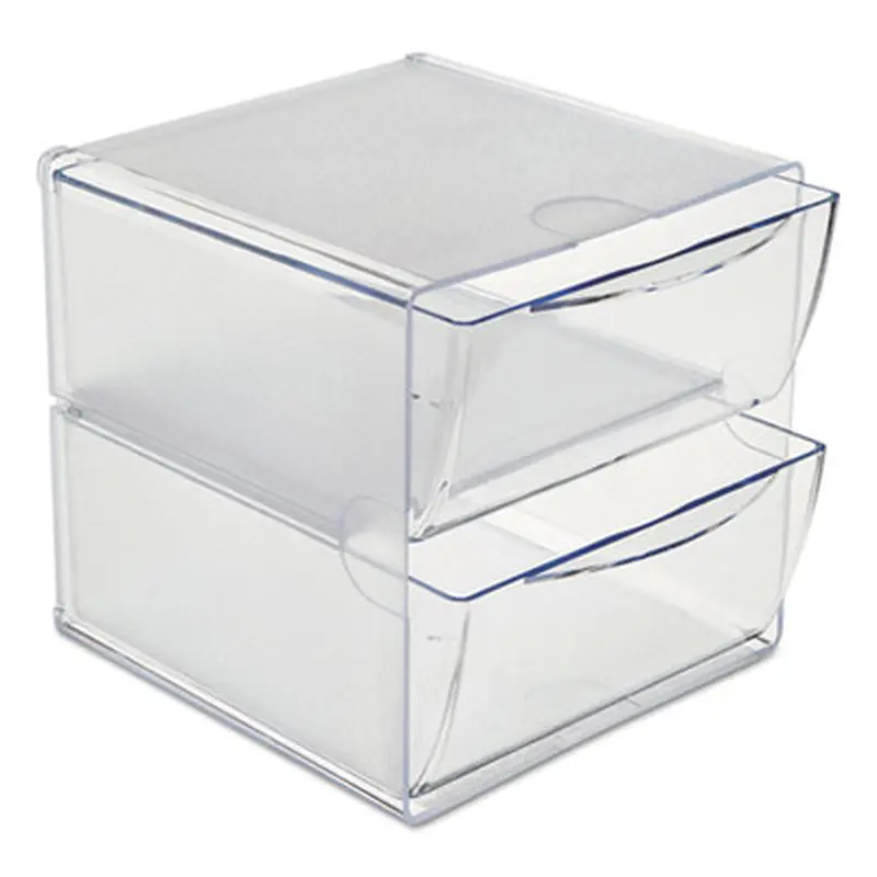 Stackable Cube Organizer, 2 Compartments, 2 Drawers, Plastic, 6 x 7.2 x 6, Clear - Desktop Supplies Organizers | deflecto