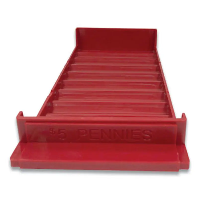 Stackable Plastic Coin Tray, Pennies, 10 Compartments, Denomination and Capacity Etched On Side, Stackable, 10 x 5, Red - Cash Drawers/Boxes/Trays | CONTROLTEK