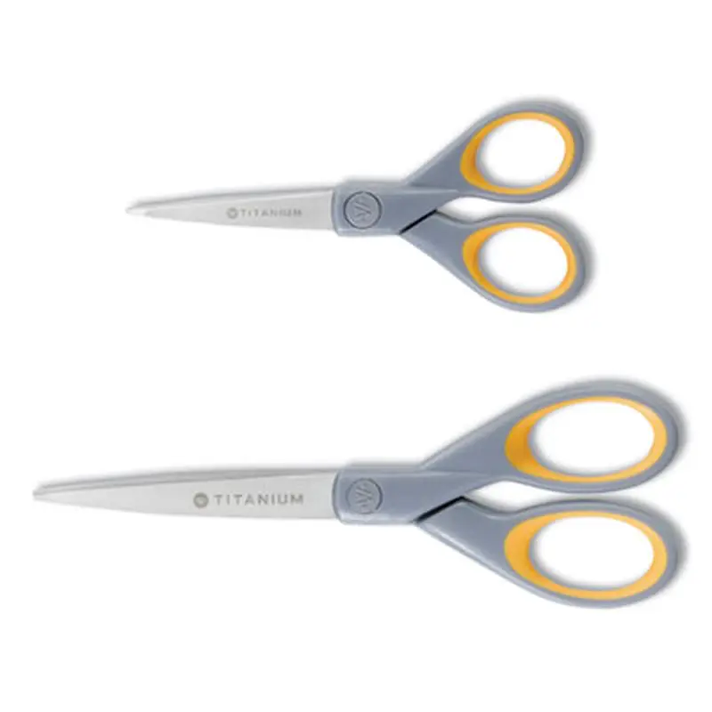 Titanium Bonded Scissors, 5" and 7" Long, 2.25" and 3.5" Cut Length, Straight Gray/Yellow Handle, 2/Pack - Scissors | Westcott