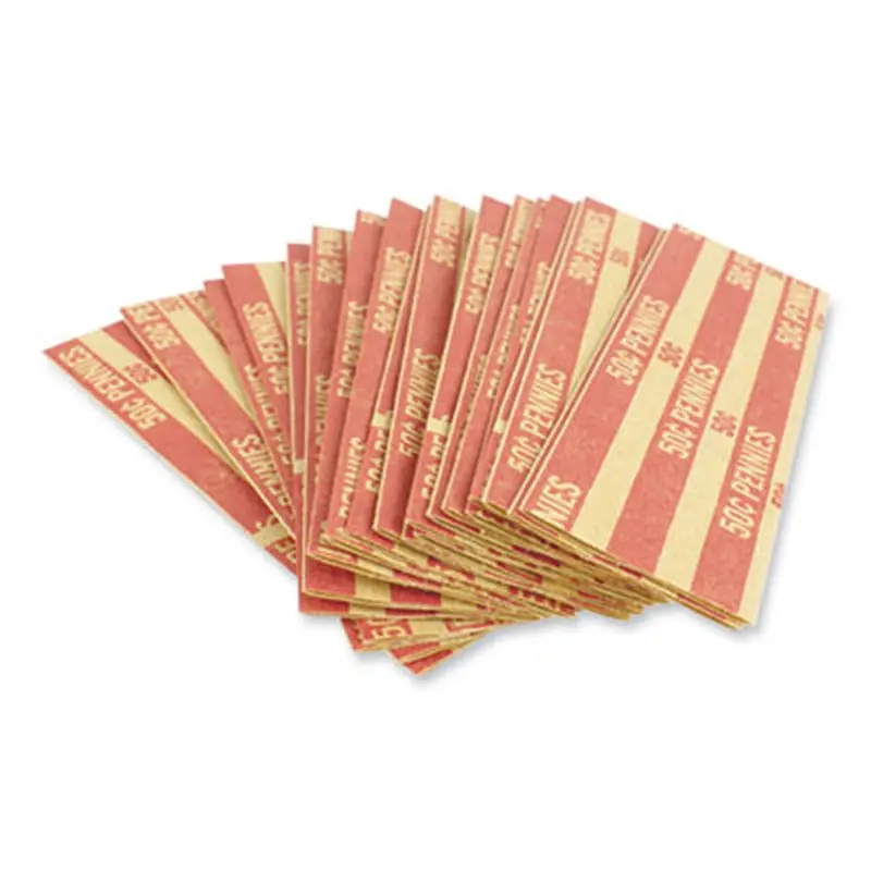 Flat Tubular Coin Wrap, Pennies, $0.50, Red, 1,000/Box - Cash/Coin Wrappers | CONTROLTEK