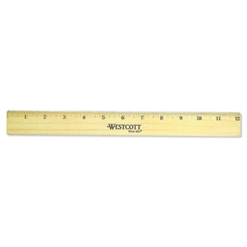 Flat Wood Ruler with Two Double Brass Edges, Standard/Metric, 12", Clear Lacquer Finish - Rulers | Westcott
