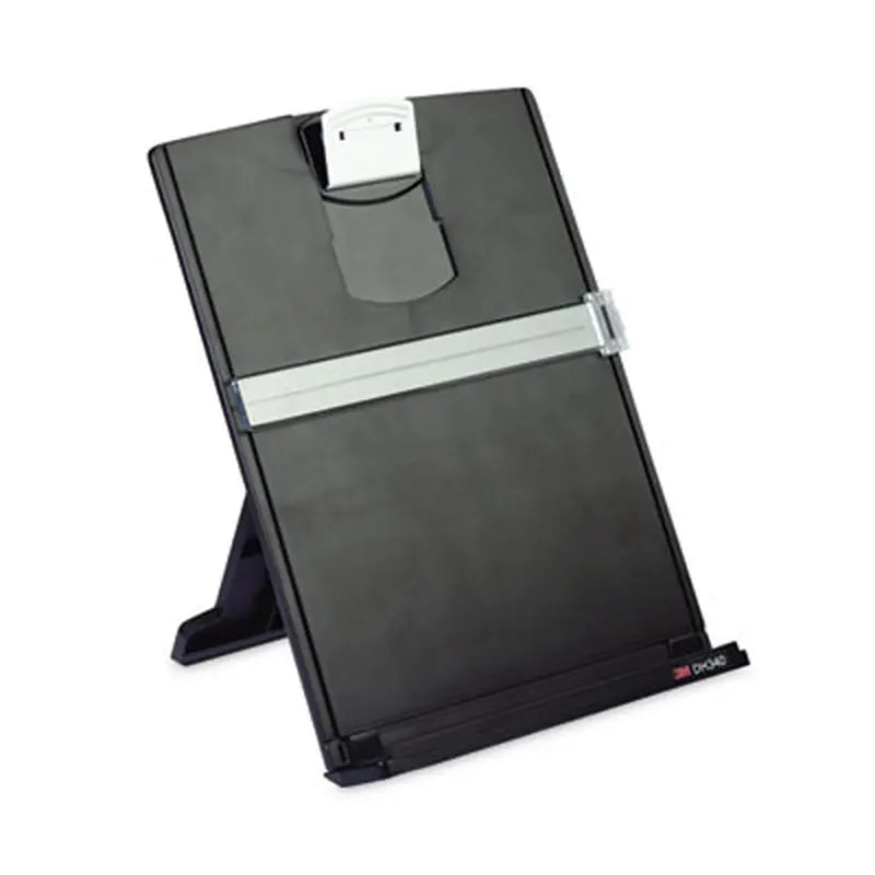 Fold-Flat Freestanding Desktop Copyholder, 150 Sheet Capacity, Plastic, Black/Silver Clip - Copyholders | 3M
