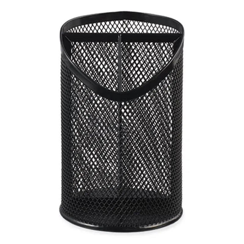 Metal Mesh 3-Compartment Pencil Cup, 4.13" Diameter x 6"h, Black - Pen & Pencil Cups | Universal