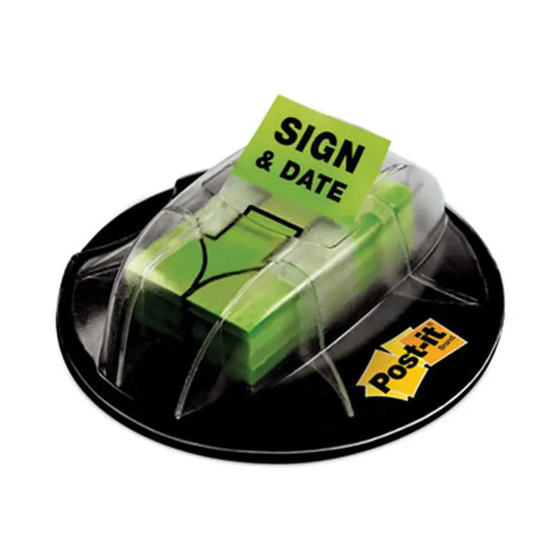 Page Flags in Dispenser, "Sign and Date", Bright Green, 200 Flags/Dispenser - Page Flags | Post-it Flags