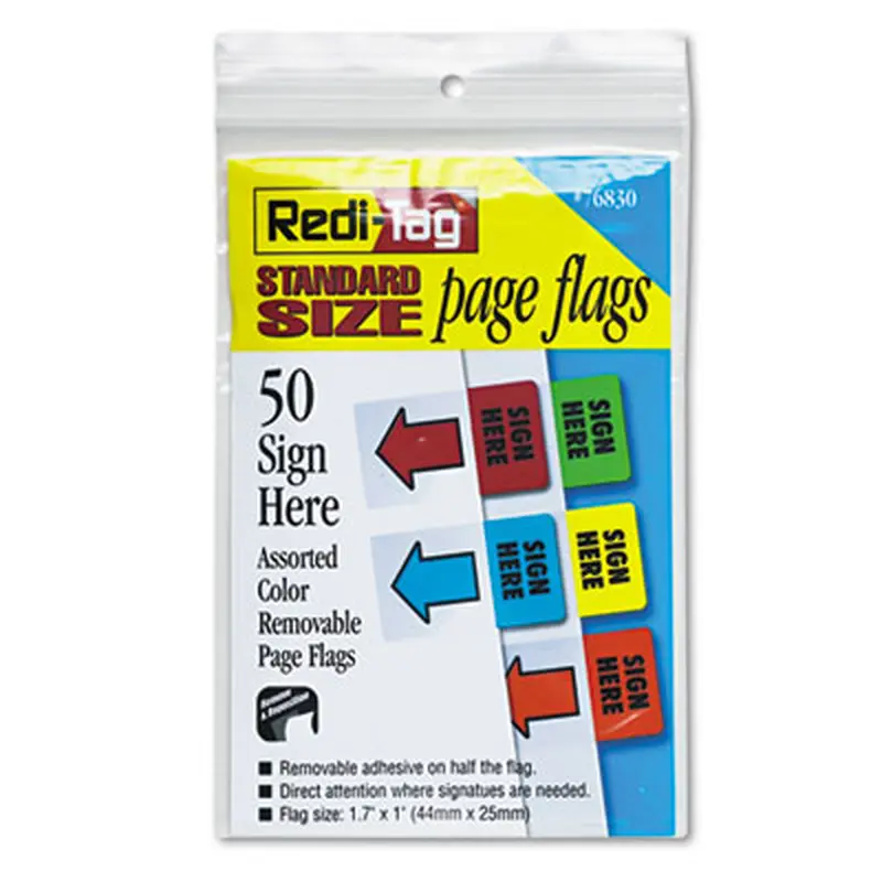 Removable Page Flags, Green/Yellow/Red/Blue/Orange, 10/Color, 50/Pack - Page Flags | Redi-Tag