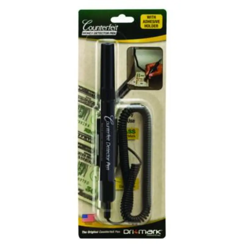 Smart Money Counter Pen for USD,  Includes Coiled Cable and Self-Adhesive Counter Mount, Black - Counterfeit Bill Detectors | Dri-Mark