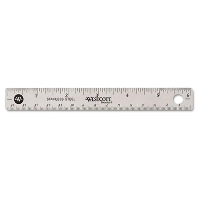Stainless Steel Office Ruler With Non Slip Cork Base, Standard/Metric, 6" Long - Rulers | Westcott