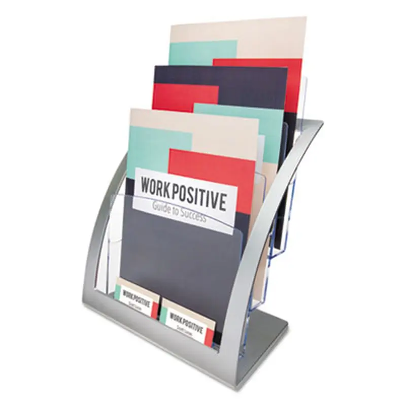 3-Tier Literature Holder, Leaflet Size, 11.25w x 6.94d x 13.31h, Silver - Literature Racks & Displays | deflecto