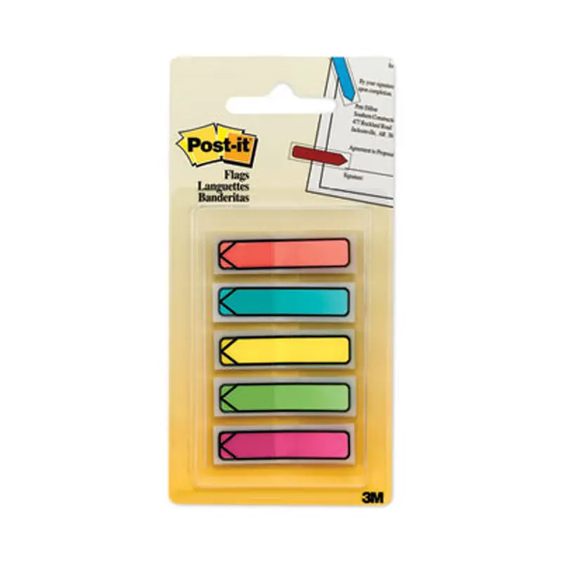 Arrow 0.5" Page Flags, Five Assorted Bright Colors, 20/Color, 100/Pack - Page Flags | Post-it Flags
