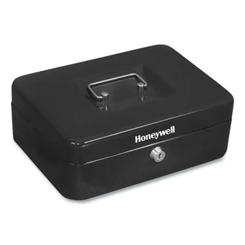 Cash Management Box, Removable Cash Tray, 7.9 x 6.5 x 3.5, Steel, Black - Cash Drawers/Boxes/Trays | Honeywell