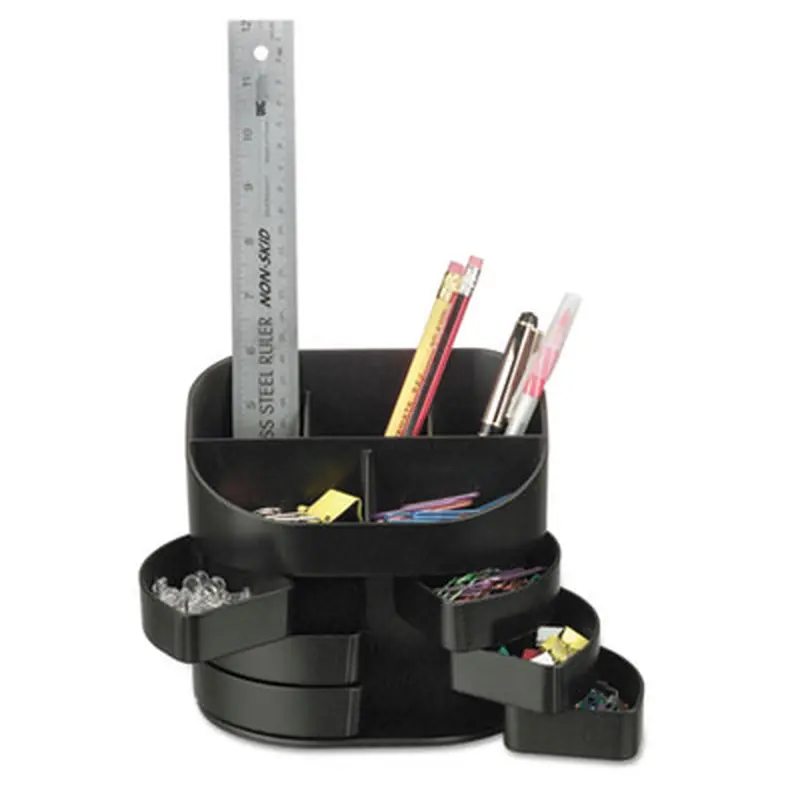 Double Supply Organizer, 11-Compartments, 6 Drawers, Plastic, 6.5 x 4.75 x 5.75, Black - Desktop Supplies Organizers | Officemate