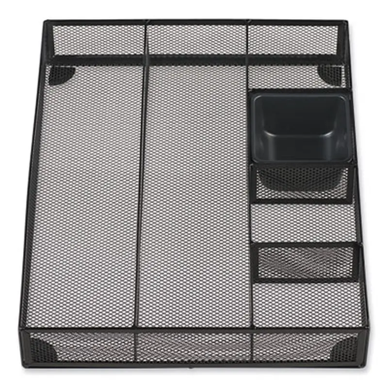 Metal Mesh Drawer Organizer, Six Compartments, 15 x 11.88 x 2.5, Black - Drawer Organizers | Universal