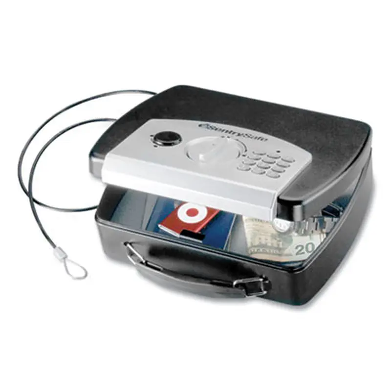 P008E Portable Electronic Security Safe, 0.08 cu ft, 10 x 7.9 x 2.9, Black/Silver - Safes | Sentry Safe