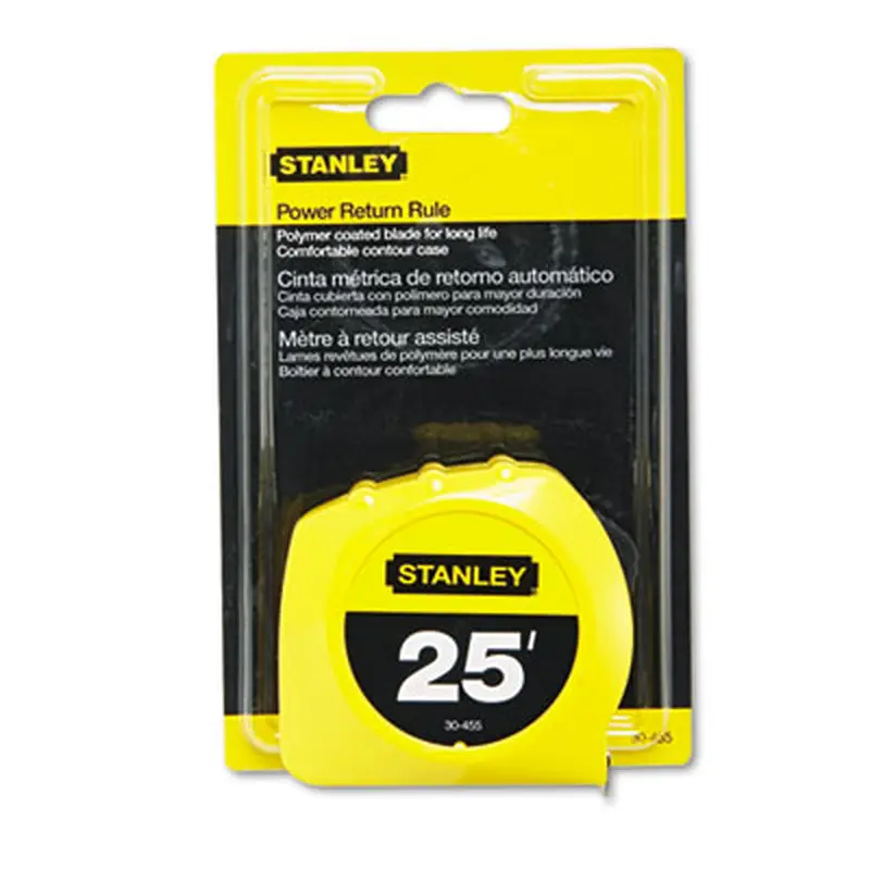 Power Return Rule Tape Measure, Plastic Case,  Polymer-Coated Blade, 1" x 25 ft, Yellow - Tape Measures | Stanley Bostitch