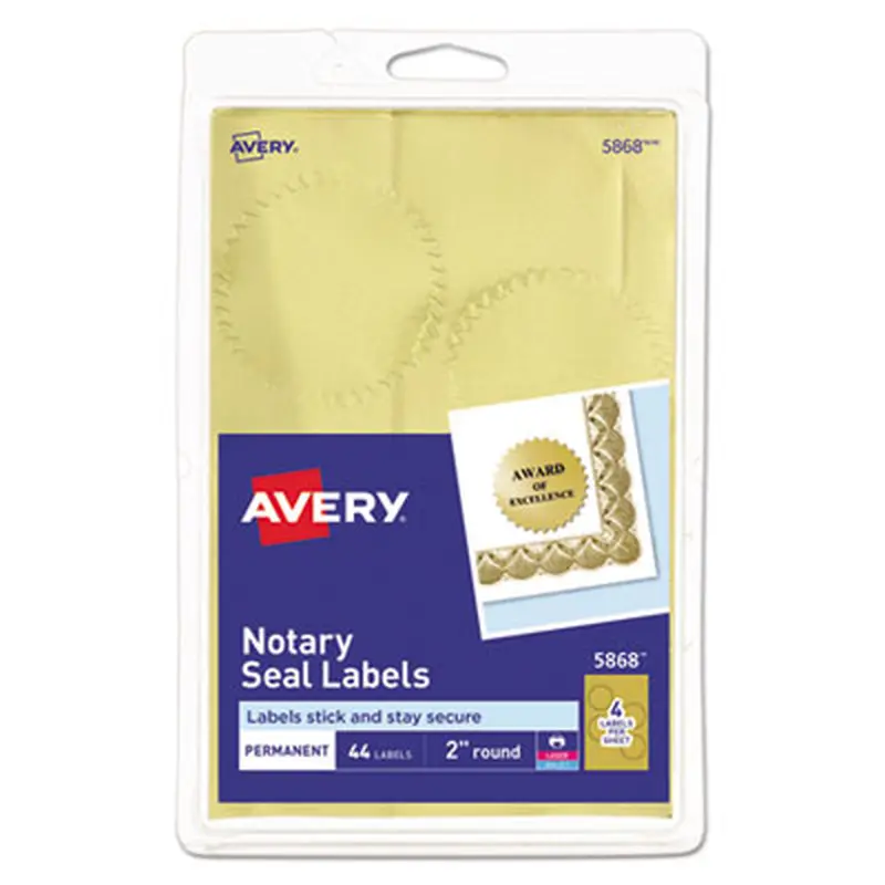 Printable Gold Foil Seals, 2" dia, Gold, 4/Sheet, 11 Sheets/Pack, (5868) - Labels | Avery