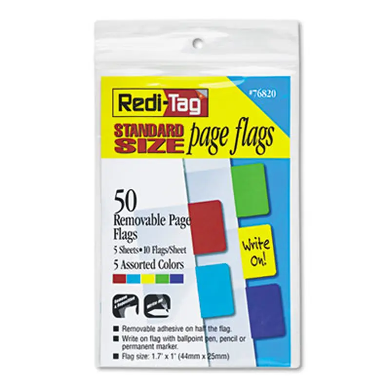 Removable Page Flags, Red/Blue/Green/Yellow/Purple, 10/Color, 50/Pack - Page Flags | Redi-Tag