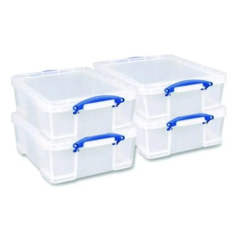 Snap-Lid Storage Bin, 4.49 gal, 11" x 18" x 4", Clear/Blue, 4/Pack - Boxes & Bins | Really Useful Box