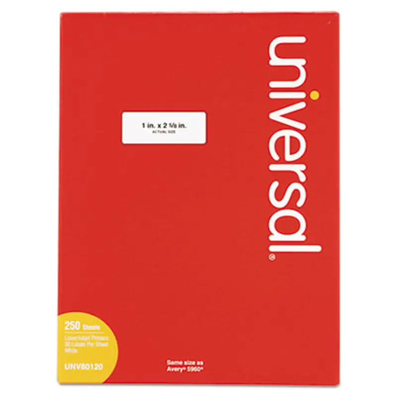 White Labels, Inkjet/Laser Printers, 1 x 2.63, White, 30/Sheet, 250 Sheets/Pack - Shipping & Mailing Labels | Universal